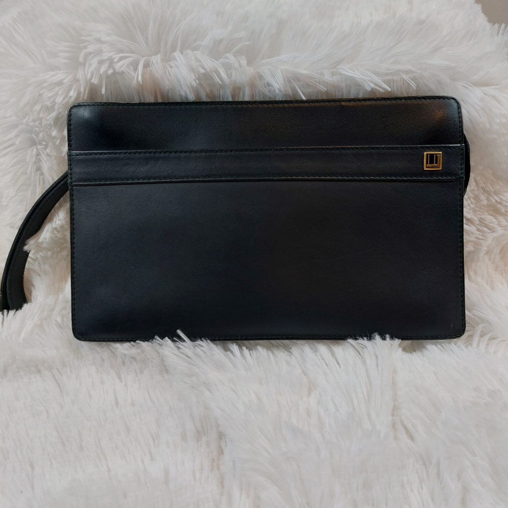 Pre Loved Dunhill Leather Clutch Classic Design Women Black Clutch Bags